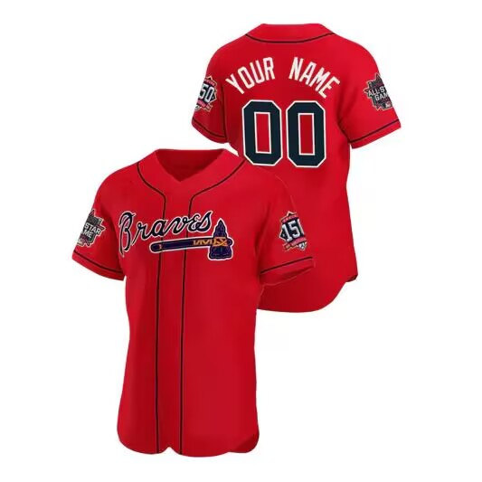 Men's Atlanta Braves ACTIVE PLAYER Custom 2021 Red All Star With 150th Patch Flex Base Stitched Jersey